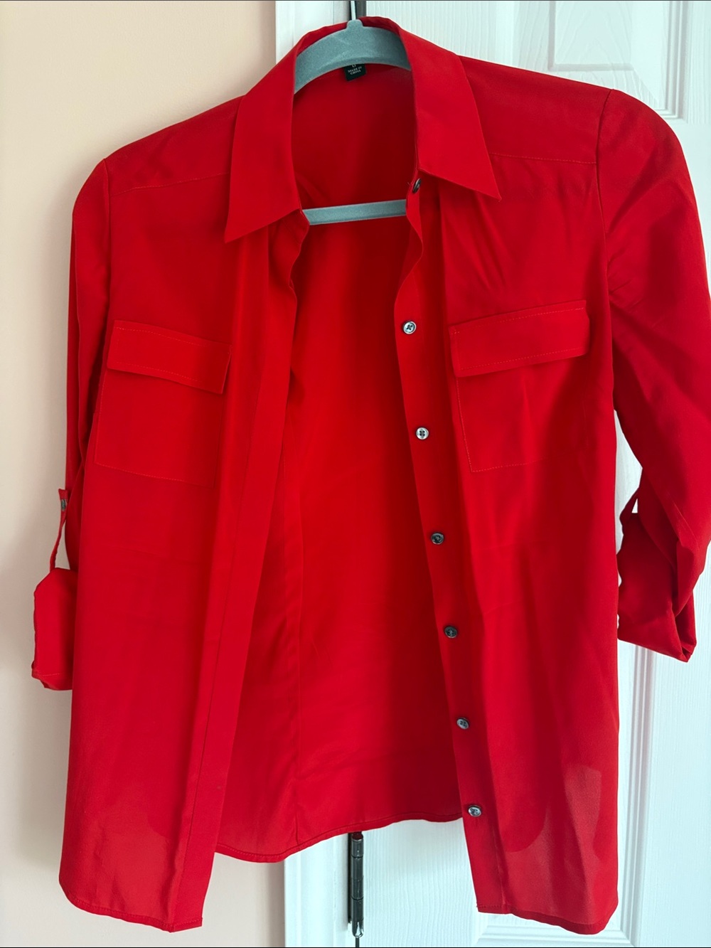 Ann Taylor Red Button-Up Blouse 93% Silk